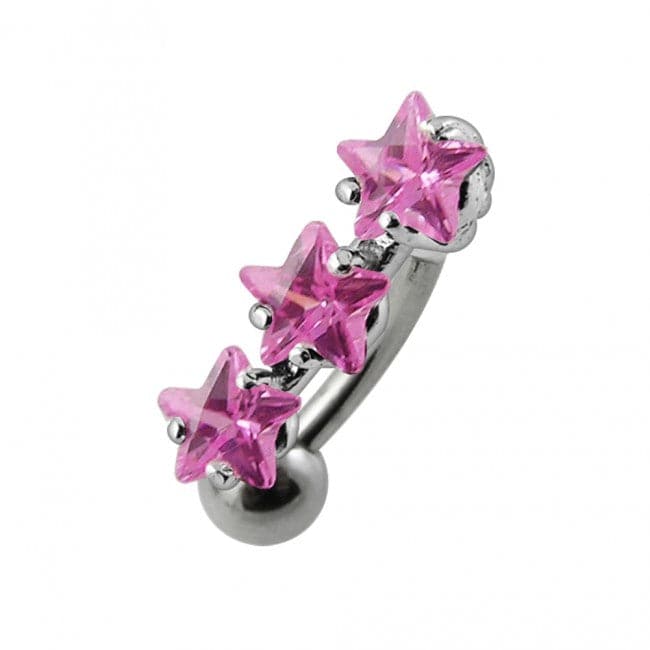 925 Sterling Silver Jewelled Triple Star Non-Moving Belly Ring