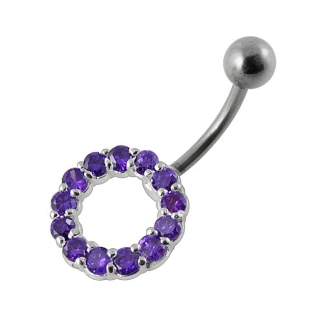 925 Sterling Silver Jewelled Circle Non-Moving Belly Ring