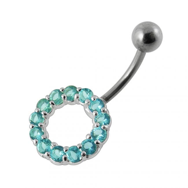 925 Sterling Silver Jewelled Circle Non-Moving Belly Ring