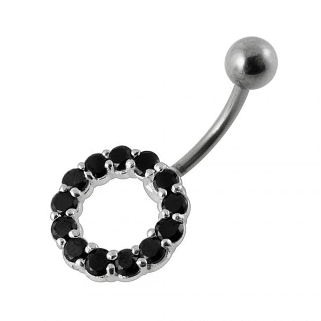 925 Sterling Silver Jewelled Circle Non-Moving Belly Ring