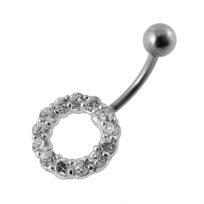 925 Sterling Silver Jewelled Circle Non-Moving Belly Ring