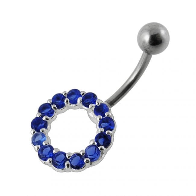 925 Sterling Silver Jewelled Circle Non-Moving Belly Ring