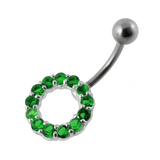 925 Sterling Silver Jewelled Circle Non-Moving Belly Ring