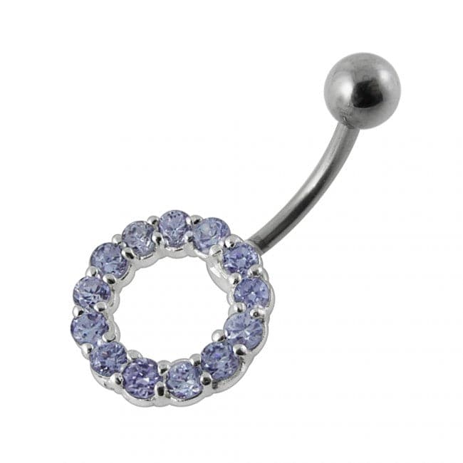 925 Sterling Silver Jewelled Circle Non-Moving Belly Ring