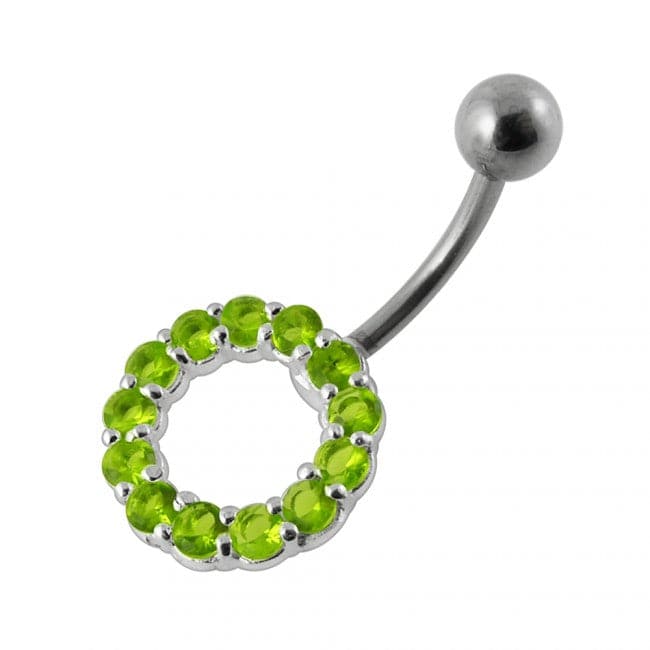 925 Sterling Silver Jewelled Circle Non-Moving Belly Ring