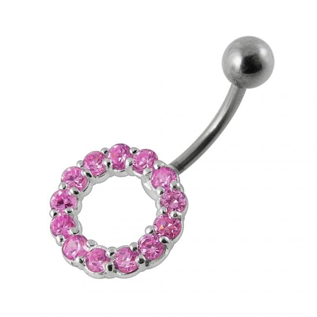 925 Sterling Silver Jewelled Circle Non-Moving Belly Ring