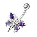 925 Sterling Silver Butterfly angel Jewelled Non-Moving Belly Ring