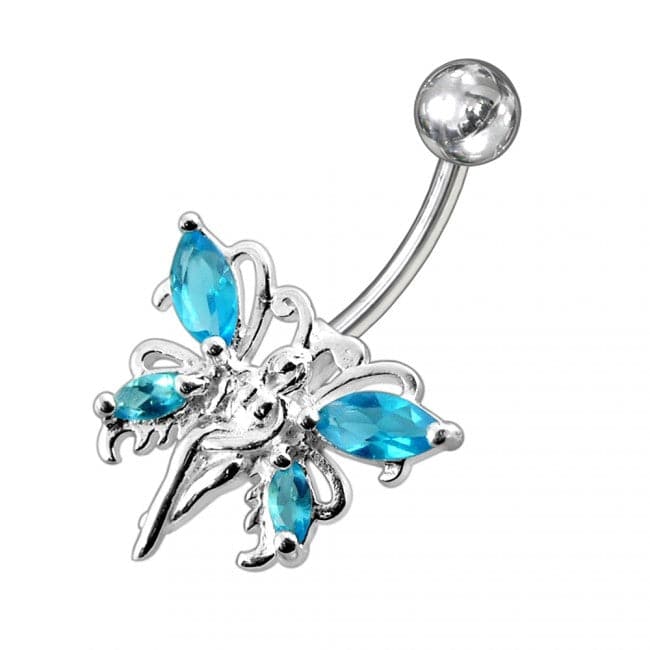 925 Sterling Silver Butterfly angel Jewelled Non-Moving Belly Ring