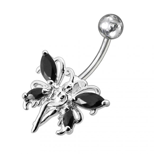 925 Sterling Silver Butterfly angel Jewelled Non-Moving Belly Ring