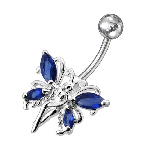 925 Sterling Silver Butterfly angel Jewelled Non-Moving Belly Ring
