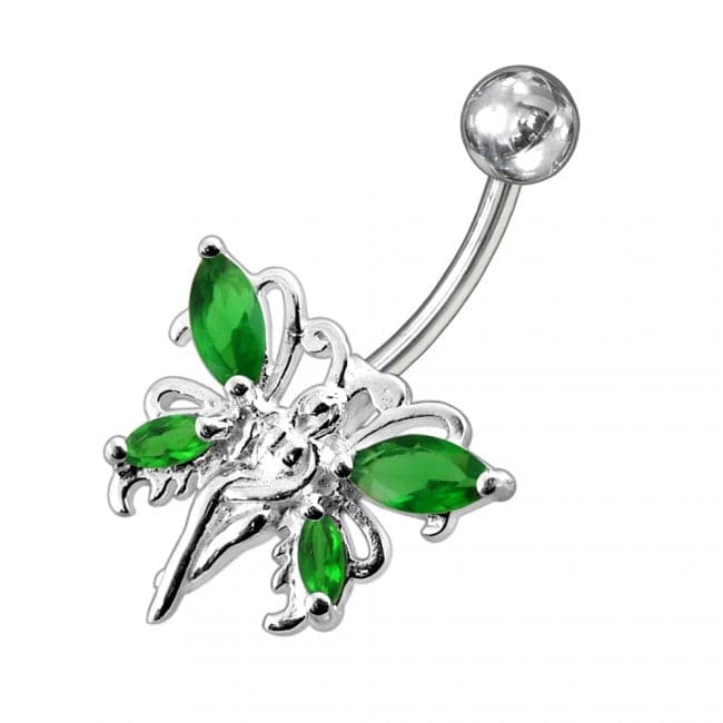 925 Sterling Silver Butterfly angel Jewelled Non-Moving Belly Ring