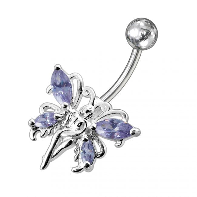 925 Sterling Silver Butterfly angel Jewelled Non-Moving Belly Ring
