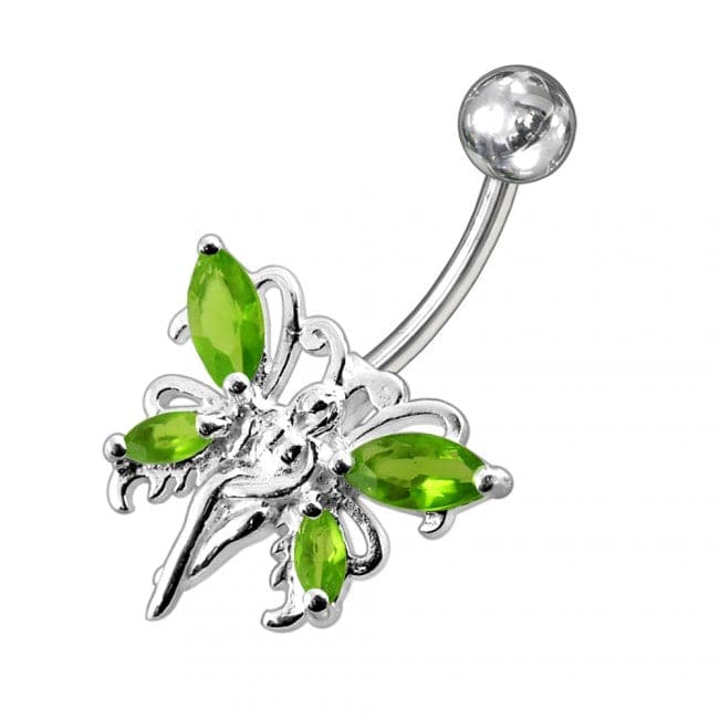 925 Sterling Silver Butterfly angel Jewelled Non-Moving Belly Ring