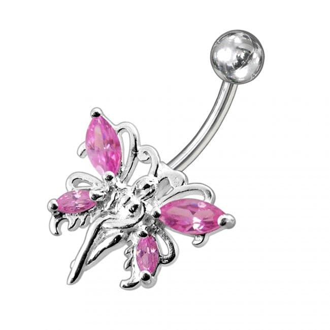 925 Sterling Silver Butterfly angel Jewelled Non-Moving Belly Ring