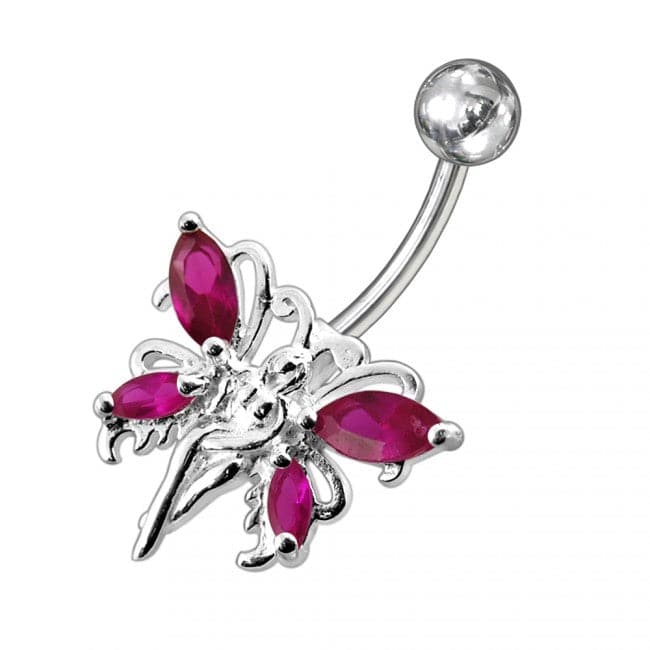 925 Sterling Silver Butterfly angel Jewelled Non-Moving Belly Ring