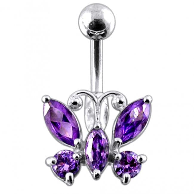 925 Sterling Silver Jewelled Butterfly Non-Moving Belly Ring