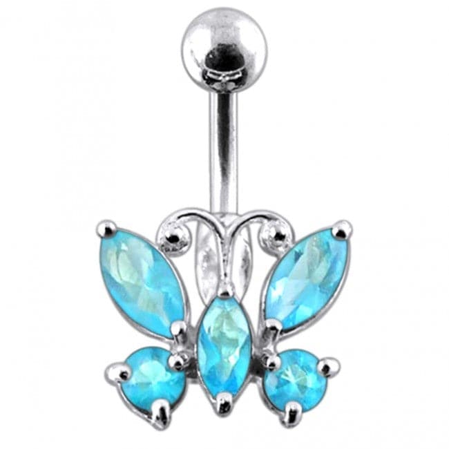 925 Sterling Silver Jewelled Butterfly Non-Moving Belly Ring