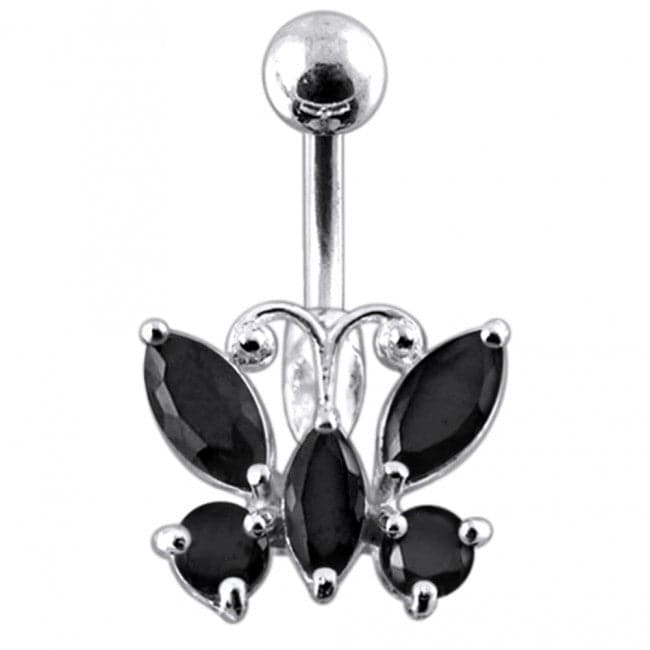 925 Sterling Silver Jewelled Butterfly Non-Moving Belly Ring