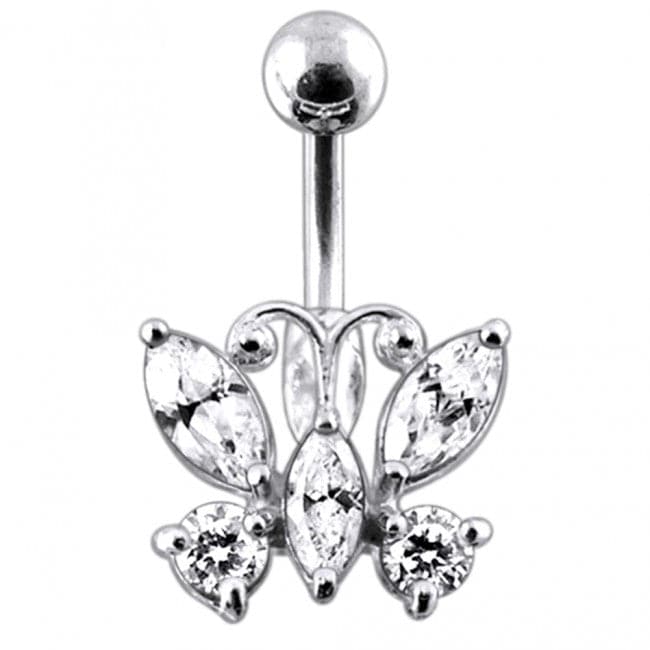 925 Sterling Silver Jewelled Butterfly Non-Moving Belly Ring