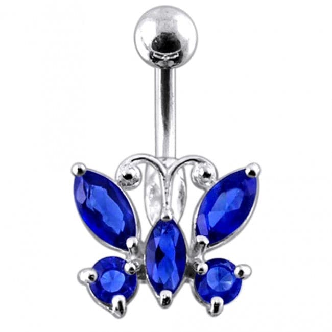 925 Sterling Silver Jewelled Butterfly Non-Moving Belly Ring