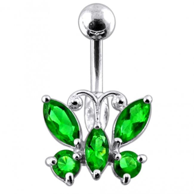 925 Sterling Silver Jewelled Butterfly Non-Moving Belly Ring