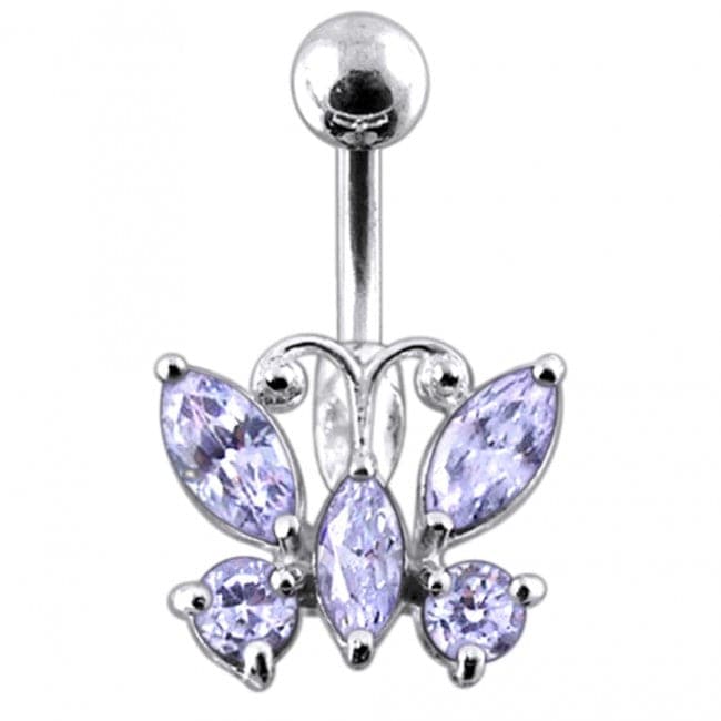 925 Sterling Silver Jewelled Butterfly Non-Moving Belly Ring