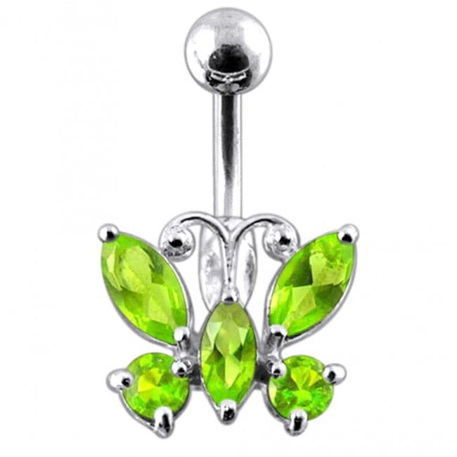 925 Sterling Silver Jewelled Butterfly Non-Moving Belly Ring