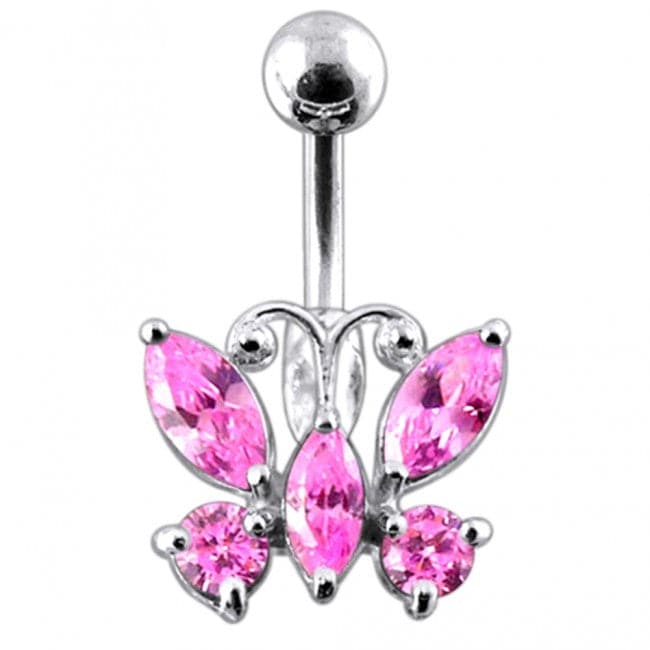 925 Sterling Silver Jewelled Butterfly Non-Moving Belly Ring