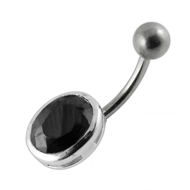 925 Sterling Silver Single Oval Shape Jewelled Non-Moving Belly Ring