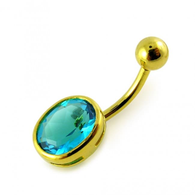 925 Sterling Silver Single Oval Shape Jewelled Non-Moving Belly Ring