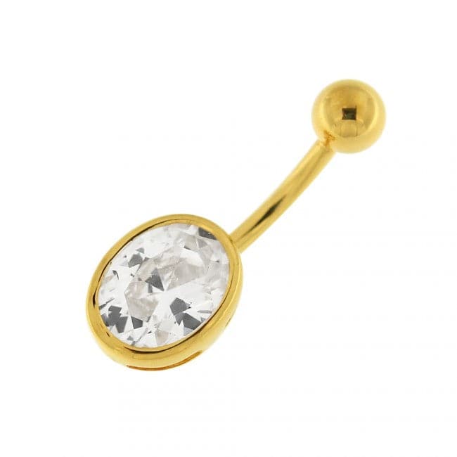925 Sterling Silver Single Oval Shape Jewelled Non-Moving Belly Ring