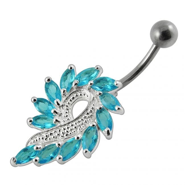 925 Sterling Silver Imaginary Jewelled Flower Non-Moving Belly Ring