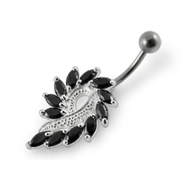 925 Sterling Silver Imaginary Jewelled Flower Non-Moving Belly Ring