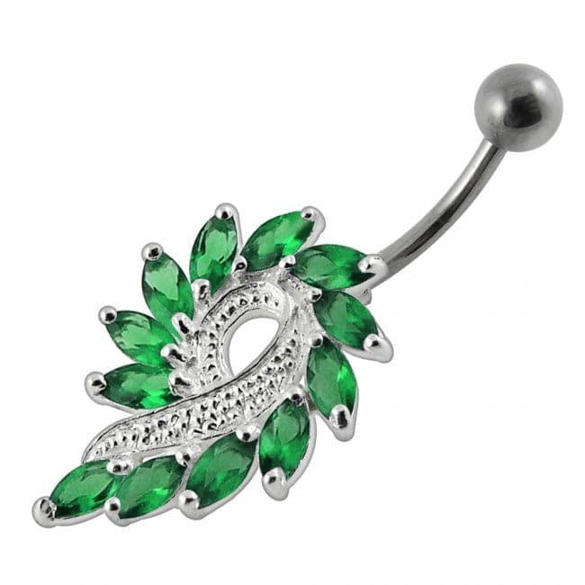 925 Sterling Silver Imaginary Jewelled Flower Non-Moving Belly Ring