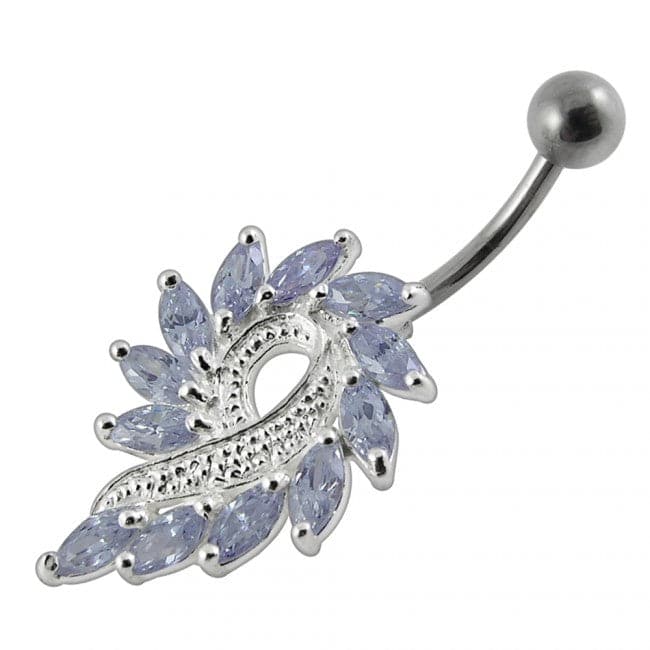 925 Sterling Silver Imaginary Jewelled Flower Non-Moving Belly Ring