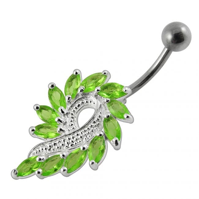 925 Sterling Silver Imaginary Jewelled Flower Non-Moving Belly Ring