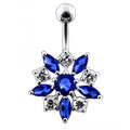 925 Sterling Silver Jewelled Flower Non-Moving SS Banana Bar Belly Ring