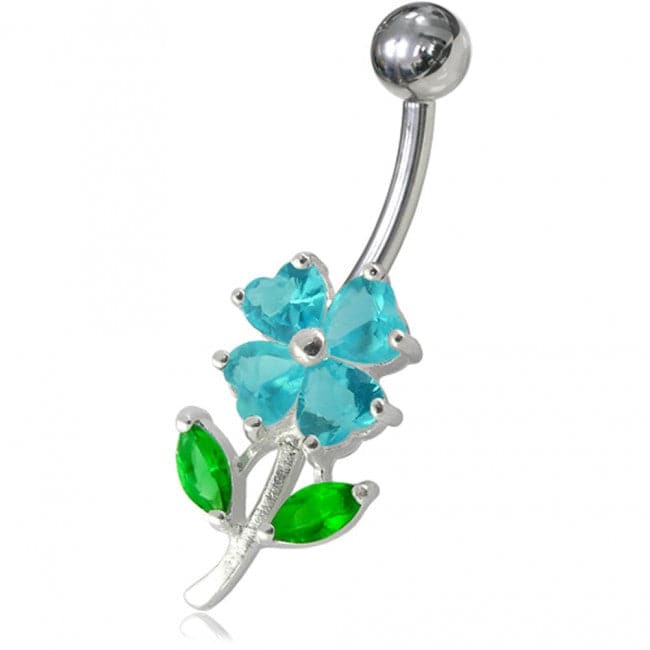 925 Sterling Silver Jewelled Flower Leaf Non-Moving Belly Ring