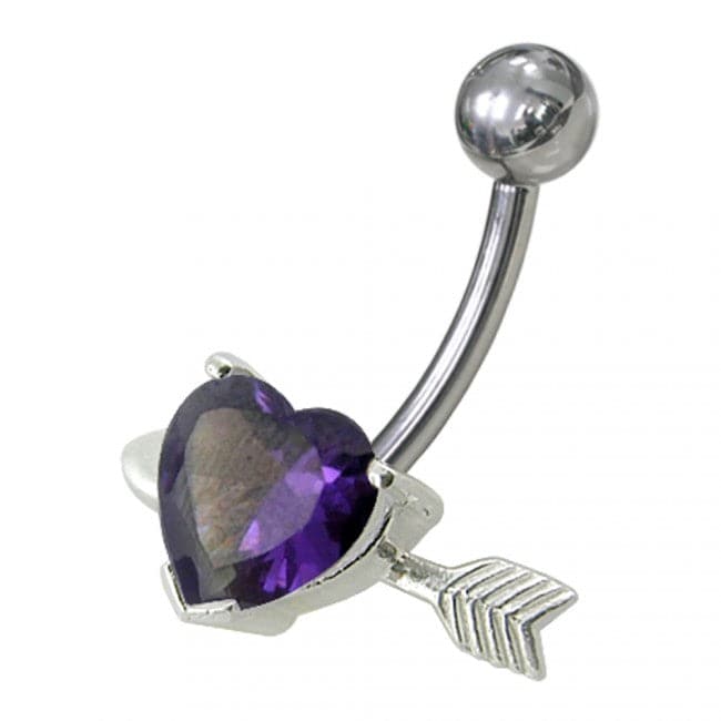 925 Sterling Silver Fancy Heart with Arrow Jewelled Non-Moving Belly Ring