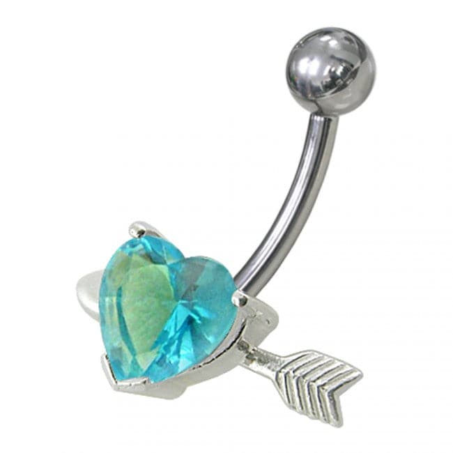 925 Sterling Silver Fancy Heart with Arrow Jewelled Non-Moving Belly Ring