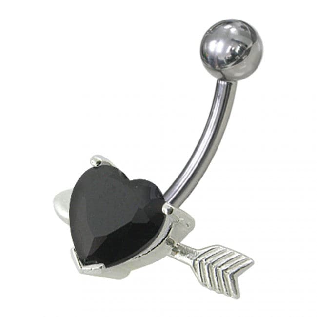 925 Sterling Silver Fancy Heart with Arrow Jewelled Non-Moving Belly Ring