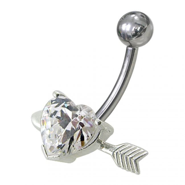 925 Sterling Silver Fancy Heart with Arrow Jewelled Non-Moving Belly Ring