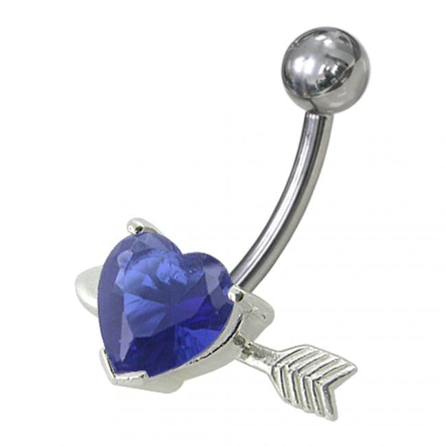 925 Sterling Silver Fancy Heart with Arrow Jewelled Non-Moving Belly Ring