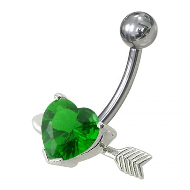 925 Sterling Silver Fancy Heart with Arrow Jewelled Non-Moving Belly Ring