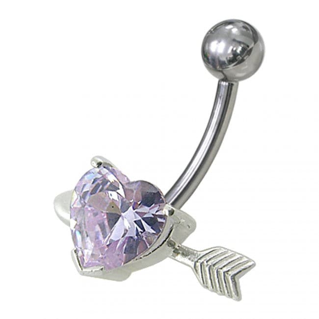 925 Sterling Silver Fancy Heart with Arrow Jewelled Non-Moving Belly Ring