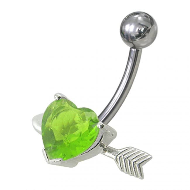 925 Sterling Silver Fancy Heart with Arrow Jewelled Non-Moving Belly Ring