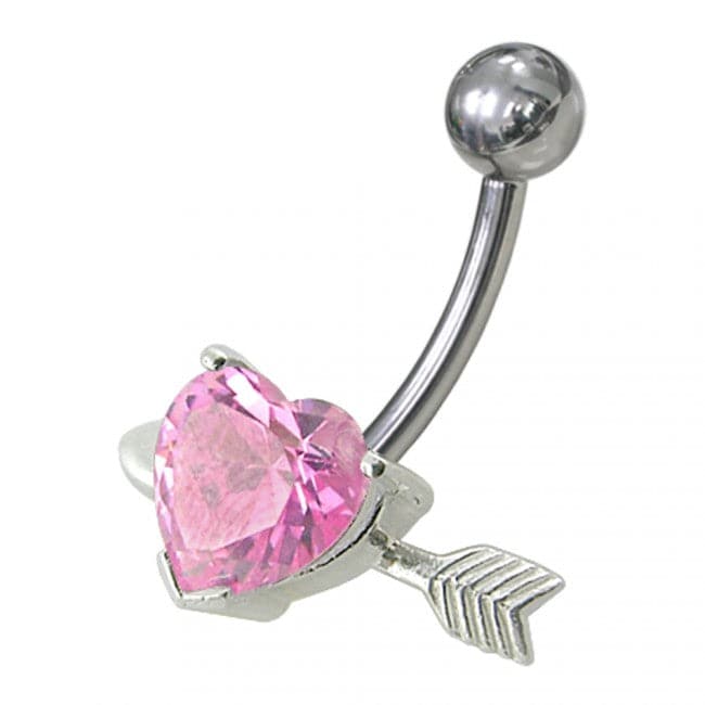 925 Sterling Silver Fancy Heart with Arrow Jewelled Non-Moving Belly Ring