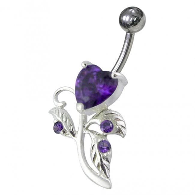 925 Sterling Silver Heart Shaped Fancy Jewelled Non-Moving Navel Ring