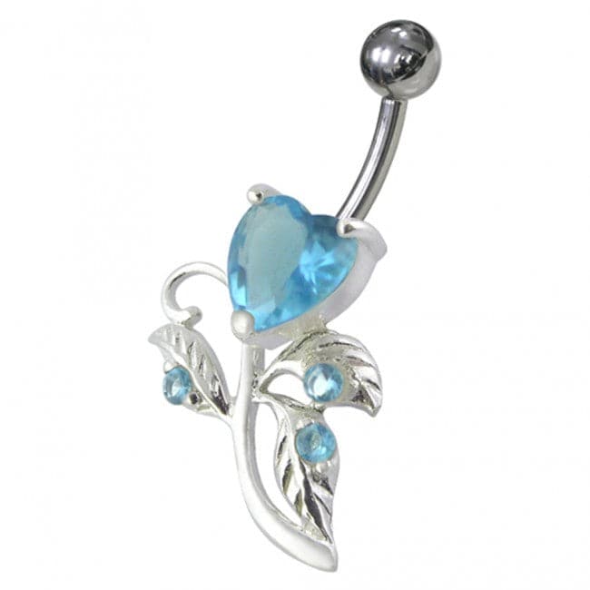 925 Sterling Silver Heart Shaped Fancy Jewelled Non-Moving Navel Ring