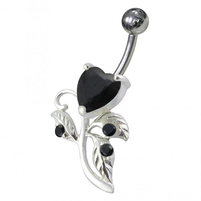 925 Sterling Silver Heart Shaped Fancy Jewelled Non-Moving Navel Ring